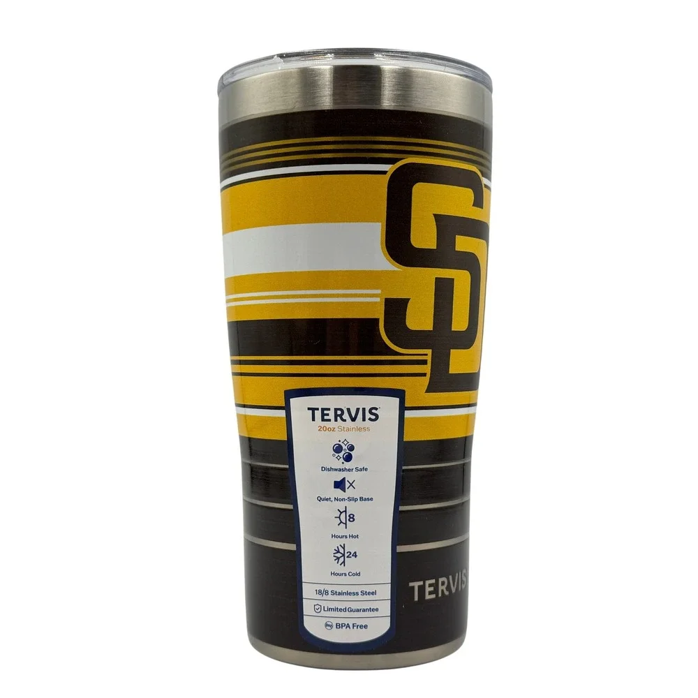 San Diego Padres Tervis Tumbler 20oz Brown Gold MLB Hype Stripes *NEW*